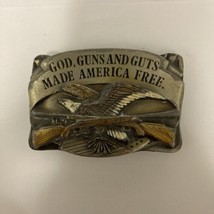 Vintage 1983 Siskiyou God, Guns &amp; Guts Made America Free Q-27 Belt Buckle 3”X2” - £20.87 GBP
