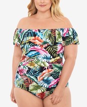 $119 Swim Solutions Ruffled Off-The-Shoulder Tummy-Control One-Piece Size 18W - £34.83 GBP
