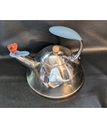 Vintage Alessi Michael Graves Chrome Silver Red Bird Blue Handle Teapot ... - $64.34