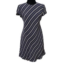 Vintage Ann Taylor Silk Navy Blue Cream Striped Tie Back Dress Size 6 - £39.61 GBP