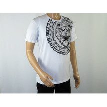 Mens PLATINI Sports Shirt With Rhine Stones Lion Medallion Chain SS3612 White image 3