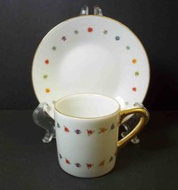 China mini coffee mug &amp; saucer My Friends &amp; Me floral gold handle rim 2 oz 1998 - £6.01 GBP