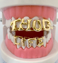 Halloween Pimp Costume THUG LIFE Hip Hop 14K Gold GP Teeth Grillz Set w ... - £7.73 GBP