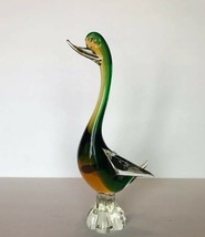 Murano Duck Blown Art Glass Amber Green Lovely Made In Italy Italian Authentic - £55.13 GBP