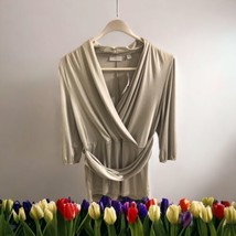 New York  &amp; Company Womens Top Blouse Size Medium Gray V neck 3/4 Sleeve... - £16.98 GBP