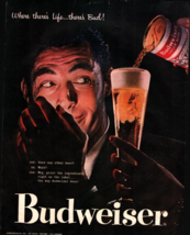 Budweiser Beer Vintage Magazine Print Ad 1957 Where There&#39;s Life There&#39;s... - $25.05