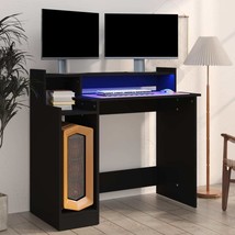 Modern Wooden Computer Laptop Desk Office Table With LED Lights Monitor Stand - £65.39 GBP+