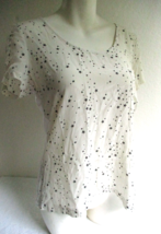 Zara Woman Black Stars on White Silk Front Blouse with Pocket Sz Medium Portugal - £11.95 GBP