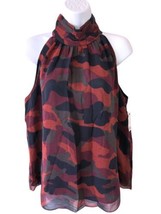 Joie sz Large Erola B Silk Halter Top red camo midnight flowy top tank - $32.51