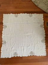 Vintage Flower Cutwork &amp; Embroidered Tablecloth 34”x35” - £21.83 GBP