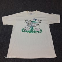 * VTG JerZees Cat and Bird in Garden T Shirt Adult Size Large Morning Sun - $14.74