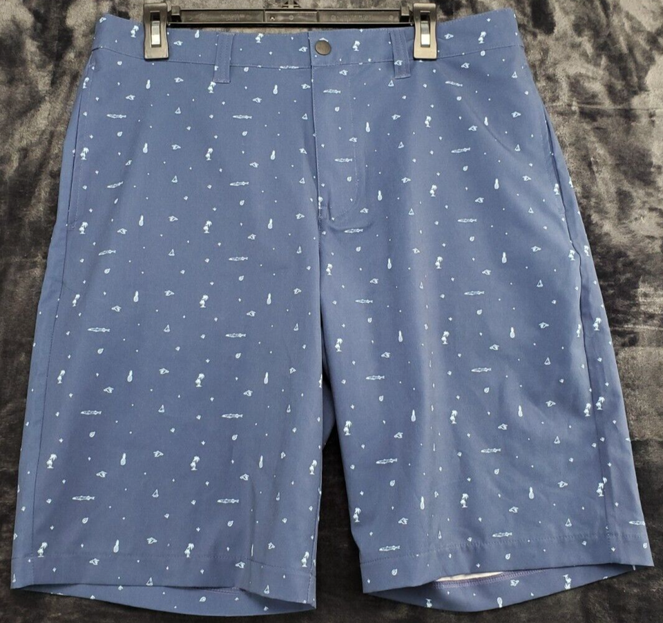 Primary image for Travis Mathew Shorts Mens Size 34 Blue Geo Print Polyester Slash Pockets EUC