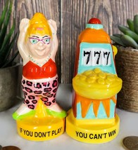 Casino Jackpot Lucky Winner Lady With Slot Machine Salt &amp; Pepper Shakers... - $16.99