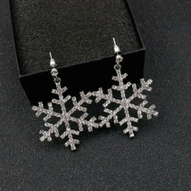 Earrings Full Crystal Big Snowflake 3Ct Cubic Zirconia 14K White Gold Plated - £118.86 GBP