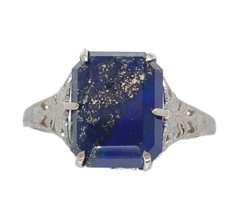10k White Gold Genuine Natural Lapis Filigree Ring Size 7 Jewelry (#J7368) - $13,624.29 MXN