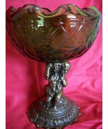 Bronze Cherubic Figurine is holding an Emerald Cut Glass Bowl (#0219) - £68.24 GBP