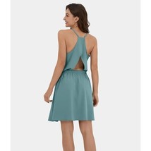 Halara Breezeful Adjustable Strap Cut Out Side Pocket Pleated Mini Dress Blue XS - £18.93 GBP