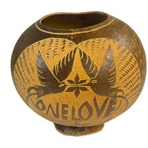 One Love Jamaica Hand Carved Coconut Folk Art Vase Martha Brae River Hummingbird - £37.36 GBP