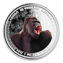 1 Oz Silver Coin 2017 5000 CFA Francs Congo Scottsdale Color Silverback Gorilla - £101.83 GBP
