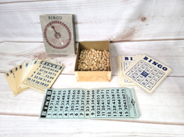 Vintage 1941 E.S. Lowe CO. BINGO Game with Spinner, Cards &amp; Wooden Markers - £7.81 GBP