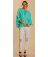 New Umgee S M L Aqua Semi-Sheer Textured Flowy Tie Front Top Cape Poncho... - $29.05 CAD