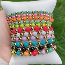 10Pcs Sparkly rainbow colorful enamel bracelets gold plated beads chain women&#39;s  - £42.09 GBP
