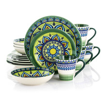 Elama Zen Green Mozaik 16 Piece Luxurious Stoneware Dinnerware with Comp... - $109.51