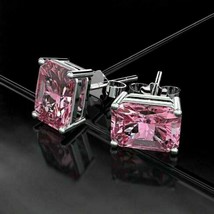 2.00 Ct Emerald Cut CZ Pink Diamond Stud Earrings In 14K White Gold Plated - £44.83 GBP