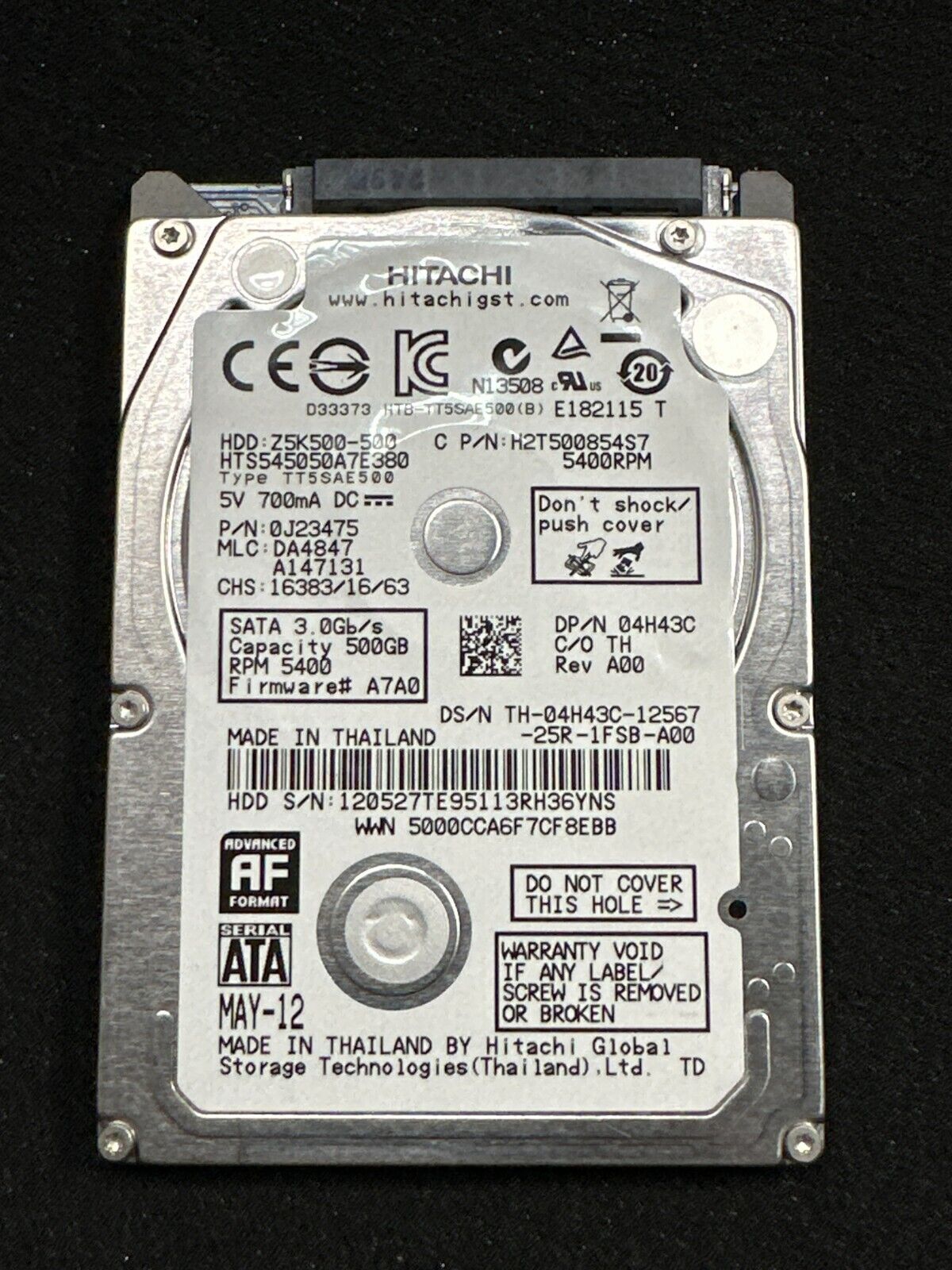 HITACHI 500GB 5400RPM 0J23475 H2T500854S7 Z5K500-500 Hard Drive - $11.87