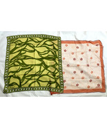 2 Vintage Burmel Head Scarves Wraps Square Sheer Orange Floral &amp; Green L... - £19.71 GBP