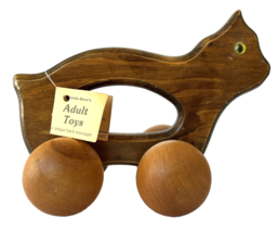 Handmade Wood Cat Adult Back Massager or Little Child&#39;s Rolling Toy w/ Tag 7.25&quot; - £15.45 GBP