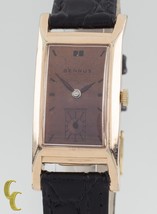 10k Rose Gold Filled Benrus Rectangle Hand-Winding Watch w/ Leather Band - £284.45 GBP