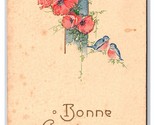 Flower Bouquet Poppies Birds Bonne Annee Happy New Year UNP DB Postcard N24 - $2.92