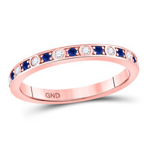 10kt Rose Gold Round Blue Sapphire Diamond Alternating Stackable Band Ring - £194.87 GBP