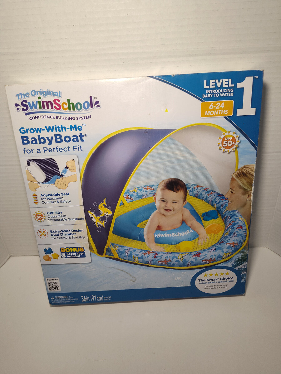 NEW! Aqua Swim School  Baby Pool Float Boat w/Sun Shade for Infants, 6-2... - $14.84