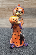 Fitz And Floyd "Witch Hazel" Candle Holder Black Cat Pumpkin Vintage 2003 - $33.85