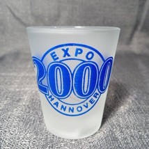 Hanover Germany Expo 2000 Hanover Frosted White Shot Glass Blue Logo - $9.99