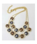 Talbots Gold Tone Double Strand Gray Amber Faceted Crystal Rhinestone Ne... - $43.69