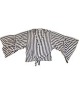 Boho Striped Tie-Front Blouse with Tiered Bell Sleeves [Medium] - $7.20
