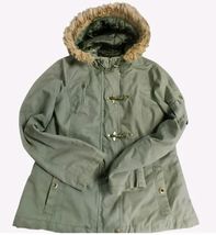 Y2K Womens Quilted Military Faux Fur Coat With Hood Brass Clasps Gorpcor... - $53.34
