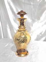 Vintage Amber Glass Decanter  Etched Leaf Barware, Mid Century Retro Decor - $27.95