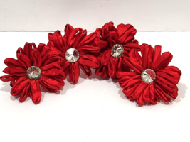 Christmas Rhinestone Red Floral Napkin Rings Home Decor Set of 4 - £25.80 GBP