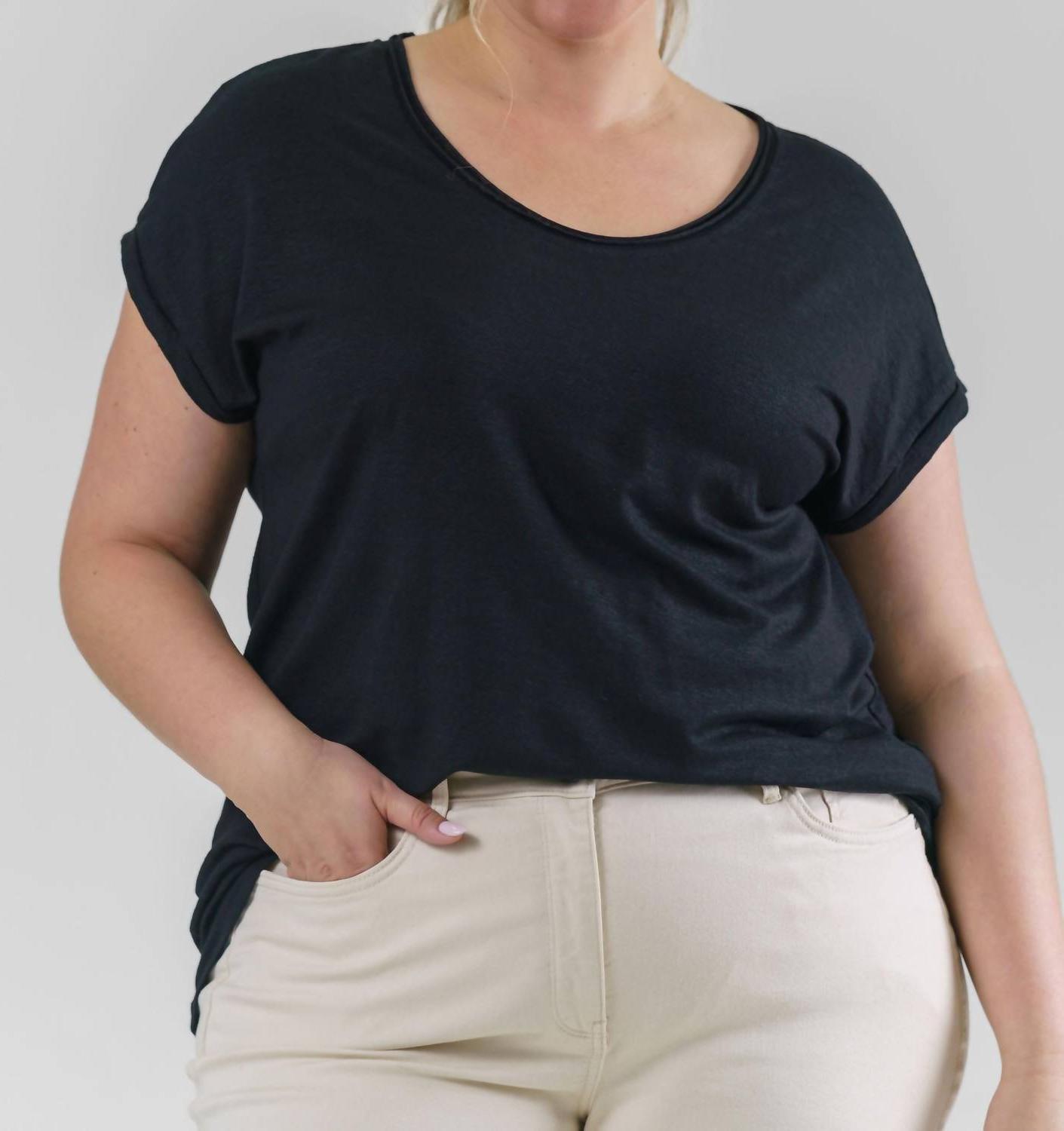 Lysse Classic Short Sleeve Linen Top - Plus Black - $62.00
