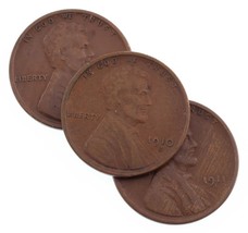 Lot of 3 Lincoln Wheat Cents (1910, 1911, 1914) San Francisco VG+ to VF - £53.16 GBP