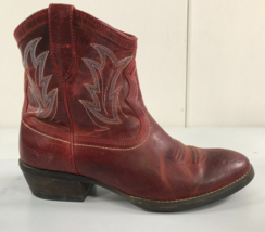 Ariat Cowboy Boots Womens 7.5B Cherry Red Leather Embroidered Weathered - £44.08 GBP