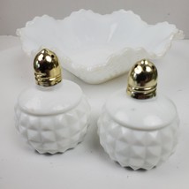 Vintage Japan Milk Glass Bowl 6 Inch w/ Salt Pepper Set - £20.38 GBP