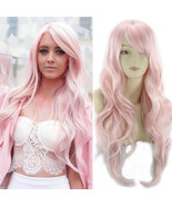 Cosplay Heat Resistant Hair Wigs Body Wave Light Pink 24inches - £10.22 GBP