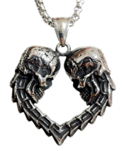Twin Skull Heart Collar Acero Memento Mori Colgante Cadena 22&quot; Steampunk &amp; Box - £12.74 GBP