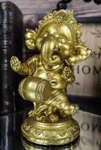 Hindu Elephant God Ritual Dancing Ganesha With Mridangam Drum Golden Sta... - $25.08 CAD