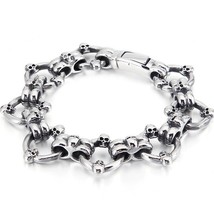 Gothic Skull Bracelets For Men Stainless Steel Punk Rock 3D Skeleton Chain Men's - £28.95 GBP